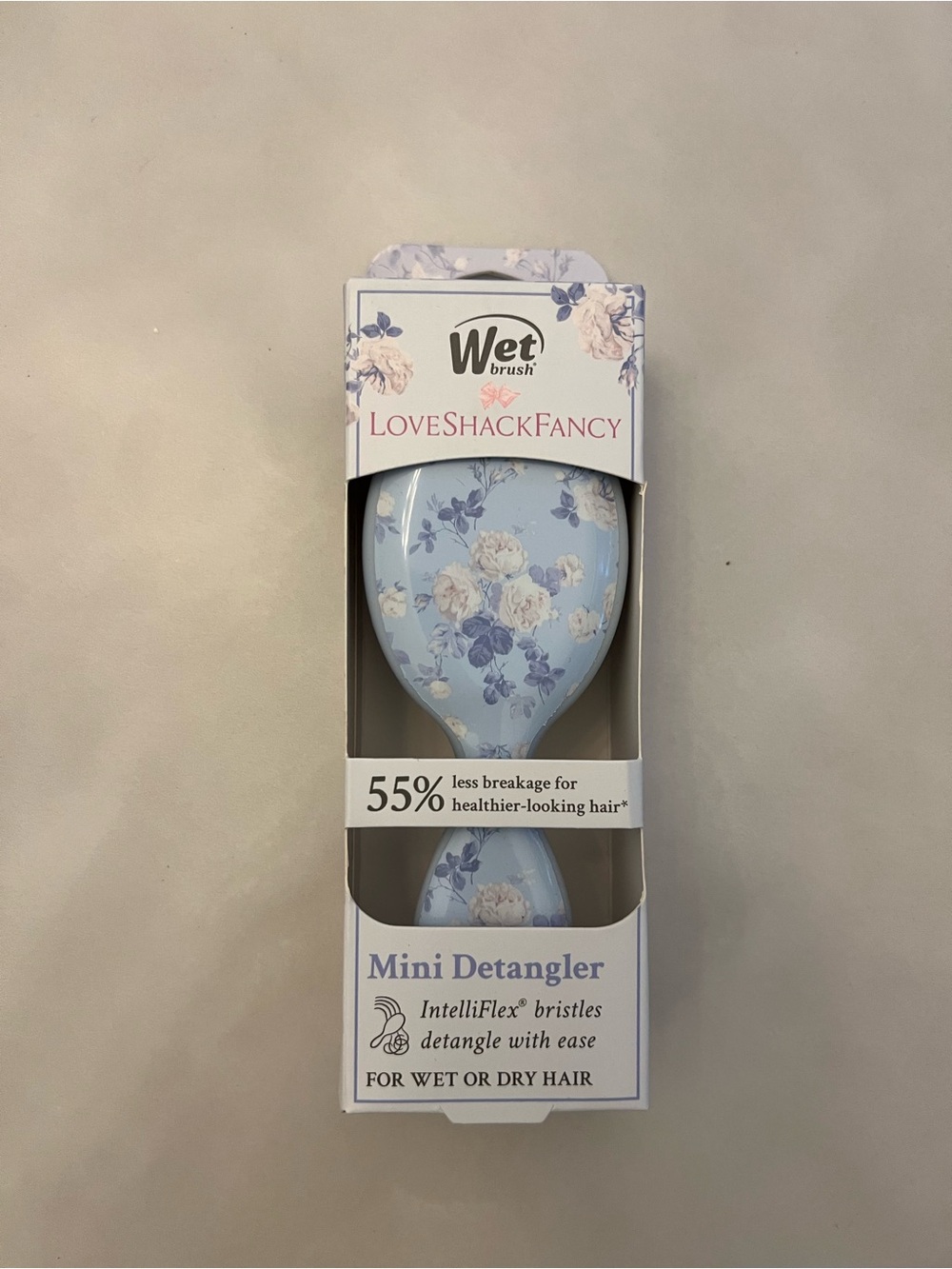 LoveShackFancy Mini Detangler Hair Brush - Light Blue Floral